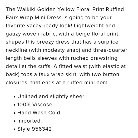 Golden Yellow Floral Print Ruffled Wrap Mini Dress - Picture 5 of 6